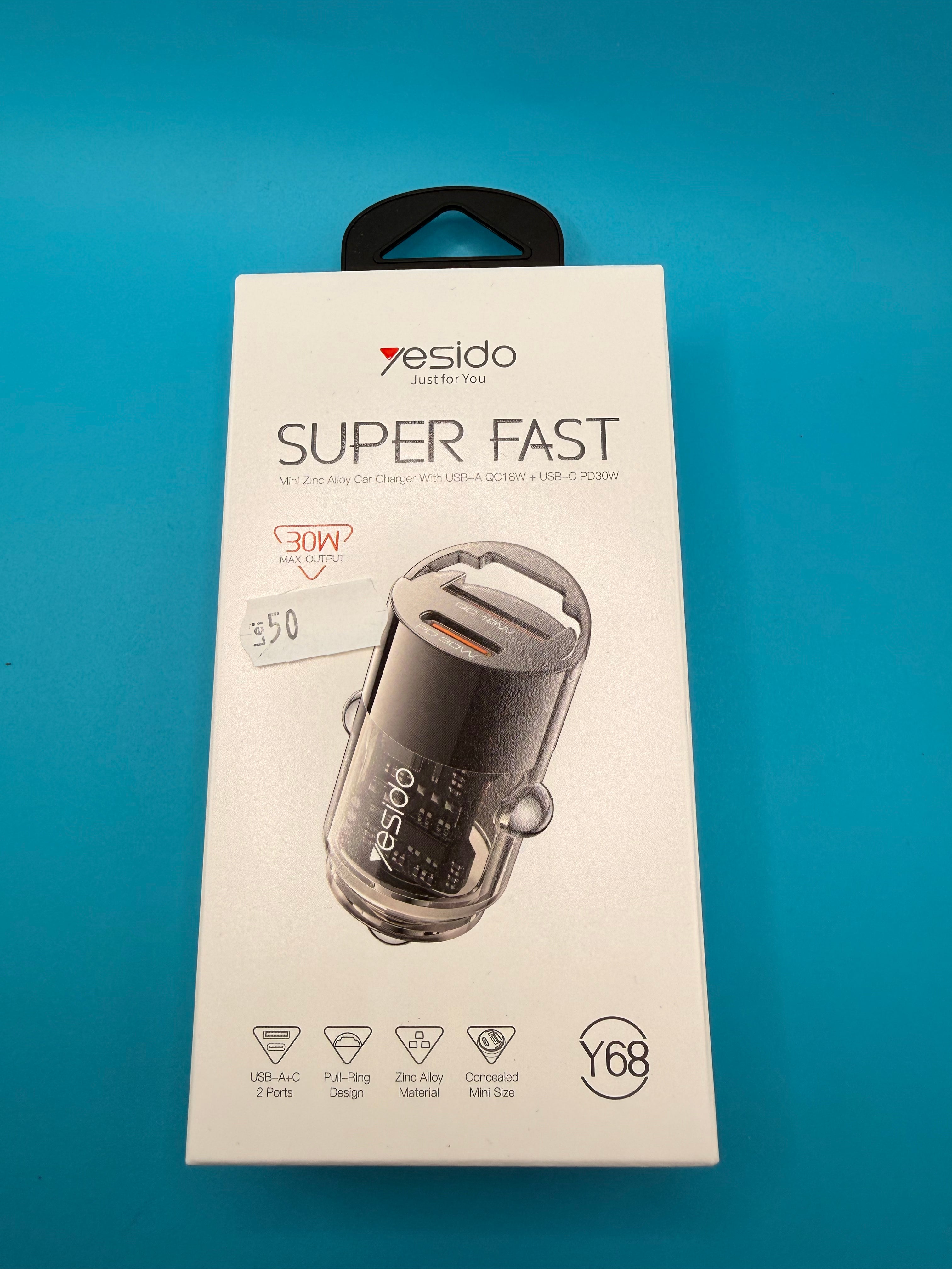 Incarcator Auto 30W , 3A, 2x USB C - Yesido69